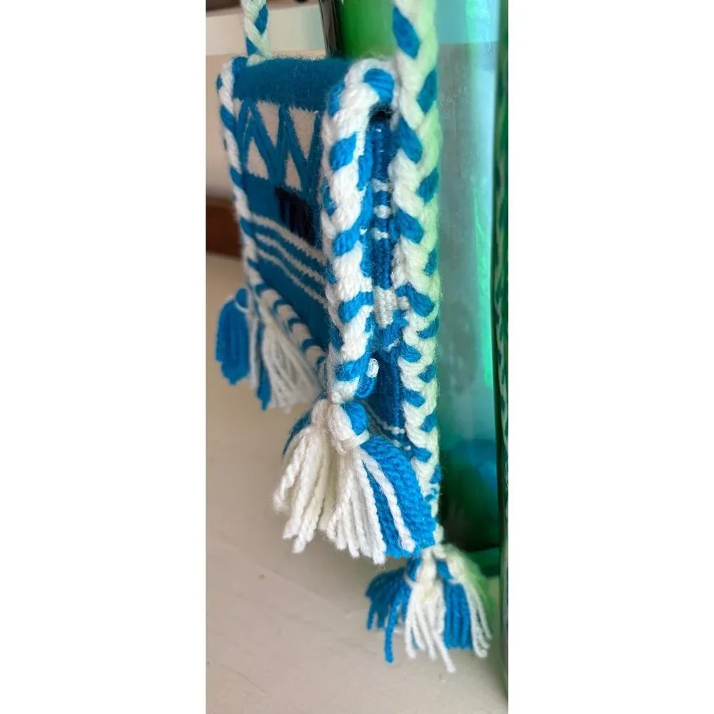 Tory Burch Woven Crossbody Phone Carrier Bag Blue & White - Picture 6 of 14